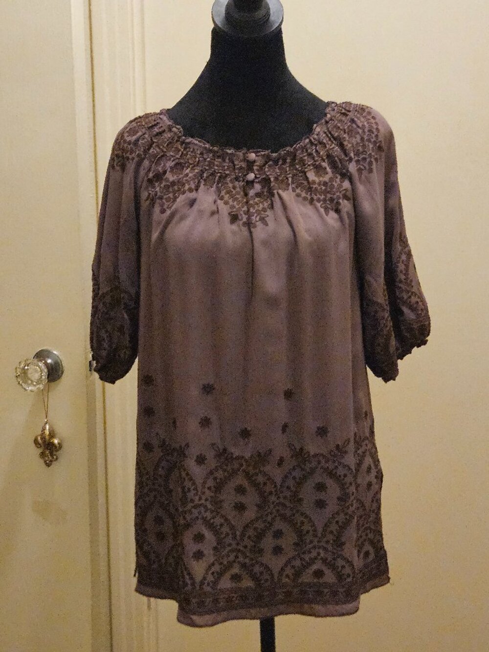 Sundance Burgundy Embroidered Bohemian Peasant Blouse Size Small
